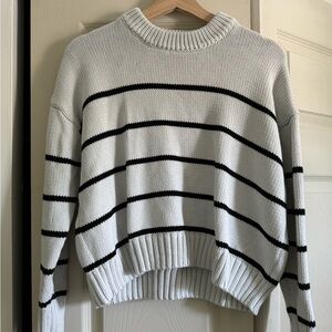 Quince Organic Cotton Striped Crew Sweater Women’s Small Ivory White Black